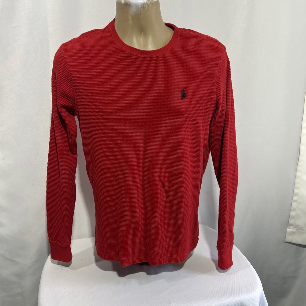Polo Ralph Lauren Men's Waffle Knit Thermal Crewneck Shirt Red Size M Custom Fit